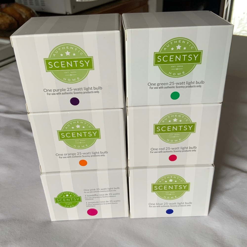Six Multi-Coloured 25 Watt Incandescent Lightbulbs For Scentsy Wax Warmers